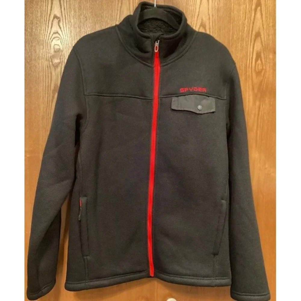 Spyder Expo Men Black Insulated Woven Full Zip Jacket Sherpa Lined‎ Size Small